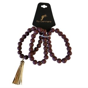 NWT G by Gennaro Maroon Beaded Bracelets with Gold Tassel Set of 3